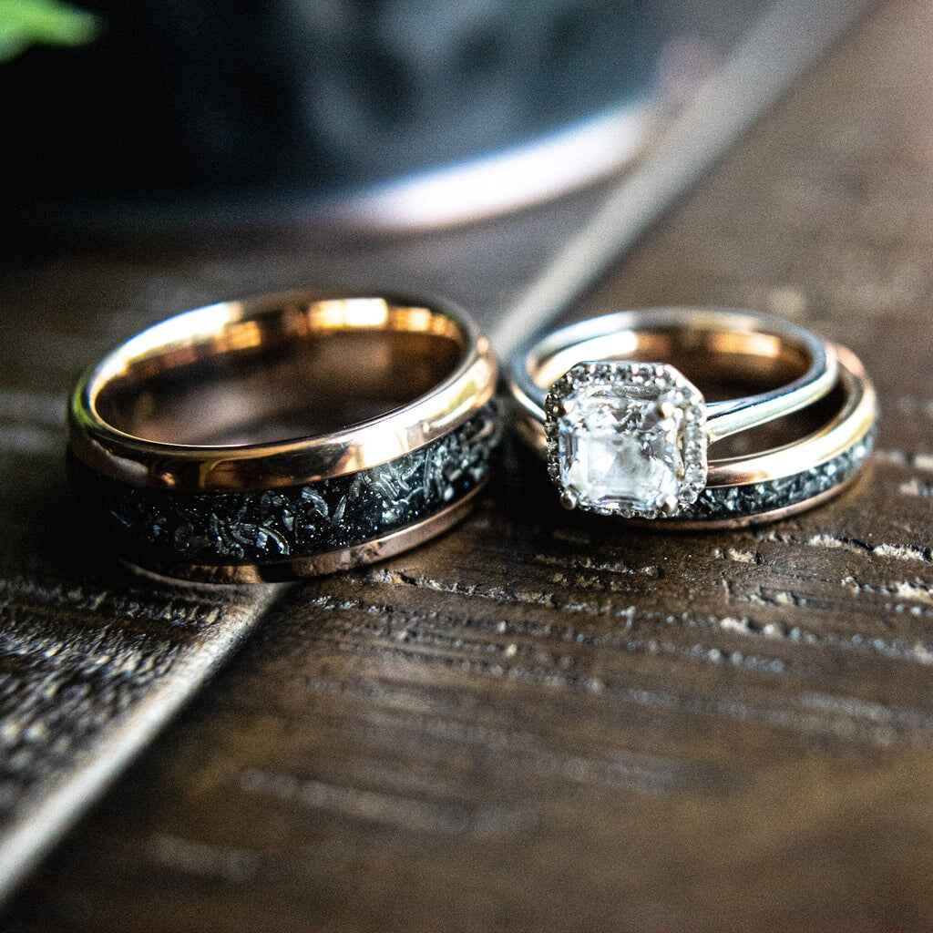 Couples Meteorite Wedding Bands His Hers Wedding Ring Set Promise Rings  Rose Gold Matching Wedding Rings Romeo & Juliet - Etsy | Unusual wedding  rings, Couple wedding rings, Wedding ring sets